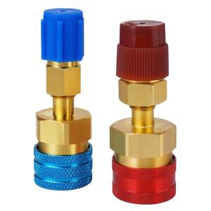 LANGAWASER R1234YF 어댑터 키트 R1234YF에서 R134A로 변환 퀵 커플러 자동차 에어컨 시스템 배기 충전을 위한 파란색 및 빨간색 하이 로우 사이드 커넥터