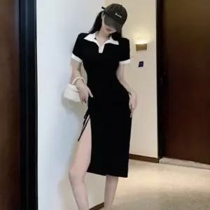 셀럽하우스 카라넥 미니원피스 포인트 셔링주름 롱원피스 사이드
