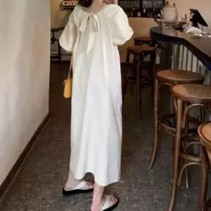 셀럽하우스 U넥 롱원피스 여름원피스 뒷리본포인트 바캉스룩 퍼프
