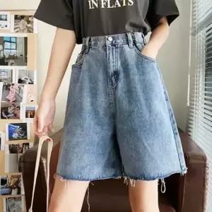 셀럽하우스 연청 와이드 반바지 여성 데님 청 데일리 여름 청바지