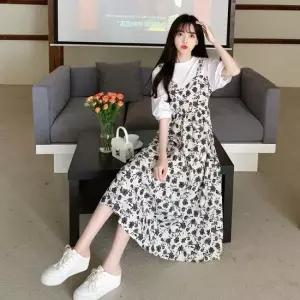셀럽하우스 일체형 여자원피스 플라워패턴 A라인 롱 뷔스티에 여
