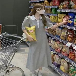 셀럽하우스 러블리 카라 반팔 롱원피스 퍼프소매 A라인 2컬러
