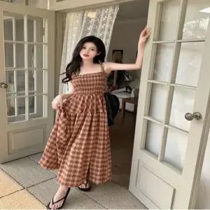 셀럽하우스 체크패턴 스트랩 비치웨어 가슴밴딩 A라인 썸머원피스