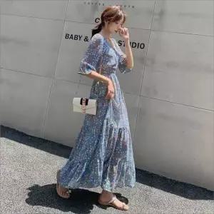 셀럽하우스 플라워 러플 5부 롱원피스 허리 밴딩 여름 원피스 데이트룩 바캉스룩