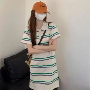 셀럽하우스 코지핏 심플카라 스트라이프 미니 원피스