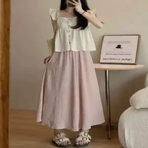 셀럽하우스 여성 와이드 플리츠 밴딩 팬츠 치마바지 데일리팬츠