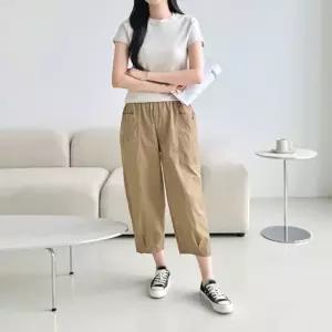 셀럽하우스 워싱면 키키얀 더블포켓 밑단주름 8부바지