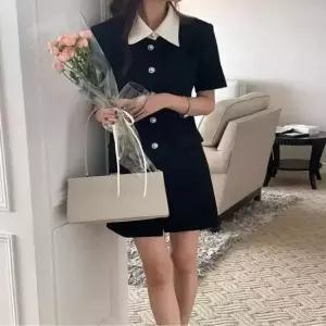 셀럽하우스 여자 하객룩 단정한 배색 카라원피스 미니 정장 원피