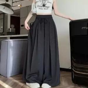 셀럽하우스 여자 하이웨스트 뒷밴딩 스팽글 와이드 슬랙스 캐주얼