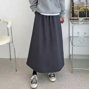 셀럽하우스 여성 허리밴딩 겨울 따뜻한 양털안감 코듀로이 골덴 A라인 플레어 롱 스커트