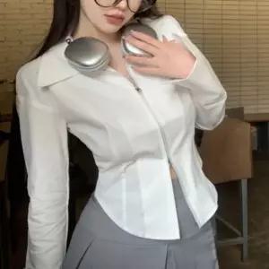 셀럽하우스 화이트 남방 긴팔 빅카라 집업 카라 투웨이 여성셔츠