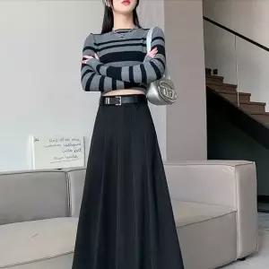 셀럽하우스 벨트포함 미디 플리츠 하이웨이스트 롱스커트 봄 가을