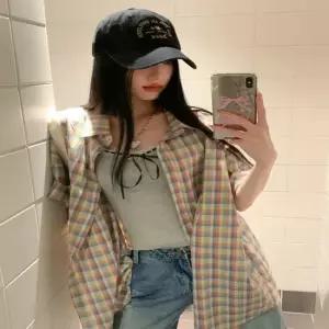 셀럽하우스 여자 데일리 루즈핏 박스 반팔 체크 셔츠