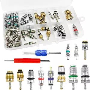 102Pcs 에어컨 밸브 코어 - 액세서리 A/C R12 R134a 키트 자동차 냉동 타이어 스템 수리 도구 모음