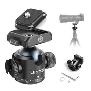 울란지 T100 볼 헤드 트라이포드 헤드 마운트 1/4 및 3/8인치 우카 퀵 릴리스 플레이트 콜드 슈 DSLR 카메라용 360 회전 파노라마 트라이포드 모노포드 슬라이더 캠코더 13파운드/6KG 하중