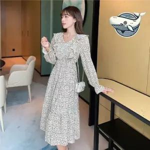 여성 봄 여름 꽃무늬 긴원피스 프릴 소매 원피스 롱원피스 플라워원피스 프릴원피스