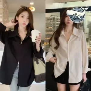 봄 가을 캐주얼 집업 셔츠 스타일리시 롱 집업카라 긴팔셔츠 카라셔츠 집업셔츠 지퍼셔츠