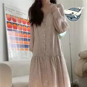 브이넥 셔링 롱 원피스 여성용 봄가을 패턴 결혼식하객룩 하객원피스 롱원피스