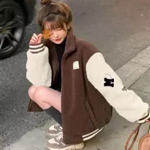 여성 배색 양털 뽀글이 점퍼 후리스 플리스 집업 패딩 후리스집업 플리스자켓