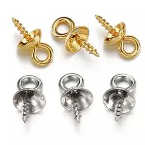 50pcs 골드 컬러 스테인레스 스틸 스크류 핀 보석 탑 드릴 비즈 엔드 캡 펜던트 매력 커넥터 DIY 쥬얼리