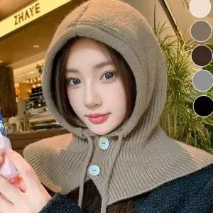 겨울 니트 후드 워머 단추 니트 넥 워머 목폴라 아크릴