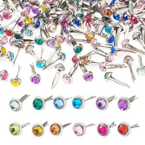 FASHEWELRY 100개 10가지 색상 미니 브래드 라인스톤 종이 고정 장치 8mm 면 라인스톤 브래드 종이 공예 DIY 스크랩북 사진 앨범 장식 결혼식 용품