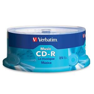 버바팀 뮤직 CD-R 40X 80분 700MB 빈 녹음 가능 오디오 디스크 25PK 스핀들