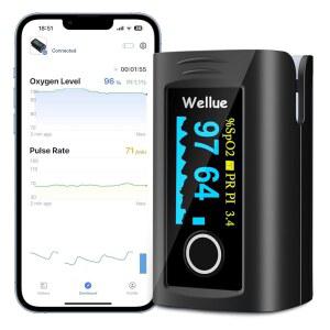웰루 블루투스 맥박 산소 측정기 손가락 끝, 무료 APP, 배터리, 휴대용 가방 및 랜야드가 포함된 혈중 포화도 모니터