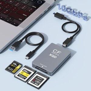 10GBPS CFEXPRESS /XQD /SD 카드 리더 3-IN-1 타입 B 어댑터 XQD 메모리 USB 3.2 GEN 2 전문 영화 제작자용 THUNDERBOLT 3/4 포트 지원
