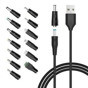 Powseed 5V 범용 DC 전원 케이블, 웹캠 라우터, 레코더, 블루투스 스피커, 스캐너, DVR, 하드 디스크 박스, USB-HUB 등을 위한 13개의 어댑터 플러그가 있는 USB-DC 충전 코드.