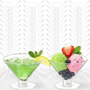 Meolibour 50개 파티용 일회용 플라스틱 마티니 잔 5온스, 깨지지 않는 투명 칵테일 디저트 파르페 안경, 결혼식 파티 그릇 와인 아이스크림용 미니