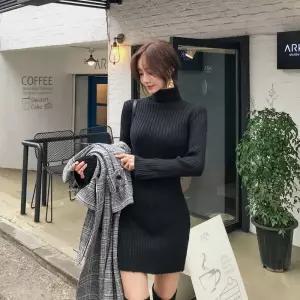 여성 가을 폴라 니트 슬림 힙업 이너 원피스 심쿵마켓