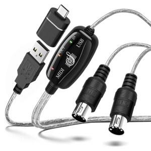 TNP MIDI 케이블을 USB로 설정하고 PC에서 키보드, 신디사이저, 전자 드럼, 전기 블로우 파이프, Windows, Mac 및 Android용 16채널의 1개 피아노 USB 코드에 타입 C 어댑터 2를 포함합니다