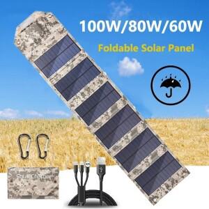 100W/80W/60W 접이식 태양 전지 패널 USB 5V 충전기 야외 캠핑 하이킹 + 케이블에 대 한 휴대용 광 보조베