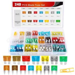 Nilight - 50018R 240pc 표준 및 미니 블레이드 퓨즈 세트, 5A 7.5A 10A 15A 20A 25A 30A ATC APR ATS ATM APM 자동차 구색 키트, 블랙 / 슬리버 핑크 그린