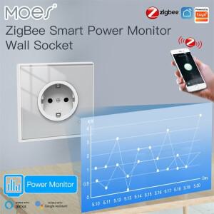 MOES ZigBee 스마트 벽면 소켓  유리 패널 콘센트  전원 모니터  타이머가 있는 tuya 무선 제어 메쉬  Alex