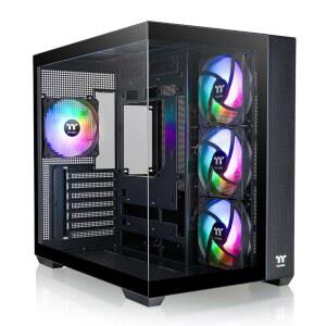 써멀테이크 뷰 380 TG ARGB 블랙 ATX 케이스, 4x120mm 팬 포함, 히든 커넥터 마더보드 지원, 전면 및 측면 듀얼 강화 유리 패널, CA-1Z2-00M1WN-00, 3년 보증