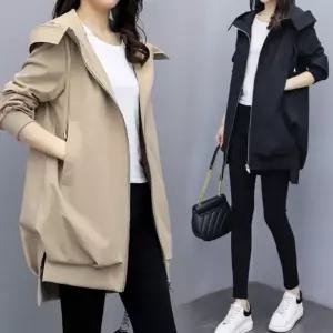간절기 여성 봄 가을 후드 트렌치코트 여자 집업자켓