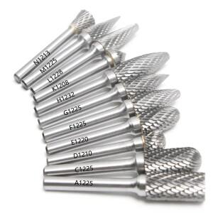 1개 1/4인치(6mm) 샹크 12mm 직경 초경 로터리 파일 이중 절단 버 8mm-32mm 블레이드 길이 드레멜 공구