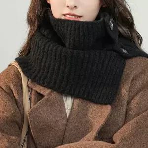 단추넥워머 여성목폴라 니트머플러 터틀넥형 블랙 니트넥워머 목플러 여성넥워머 넥폴라