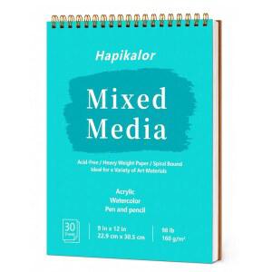 스케치북 혼합 미디어 패드 - 9인치 x 12인치 상단 나선형 바운드 스케치 패드, 30매 98파운드 / 160gsm 무산 도화지, 드로잉, 스케치, 페인팅, 미술 용품을 위한 가벼운 수채화 스케치북