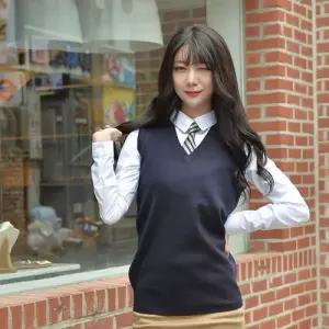 네이비 롱조끼 교복조끼 여자