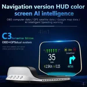 HUD 자동차 C3 obd GPS 힙업 디스플레이 HD 스마트 네비게이션 프로젝터 앞 유리 타코미터 온보드 컴퓨터