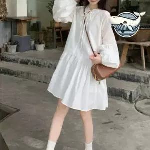 사랑스러운 벌룬소매 화이트 플레어 드레스 여성 겨울원피스 하객원피스 겨울하객룩