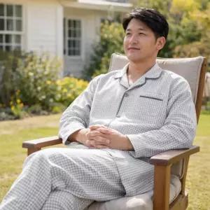 [옷자락]남자 간절기 체크 카라 긴팔 루즈핏 파자마 홈웨어 세트