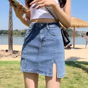 여름 바캉스 룩 휴가 미니 데님 숏 스커트 청 치마