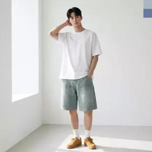 남성 워싱 패치 여름 버뮤다 밴딩 데님 반바지 여름반바지 워싱데님