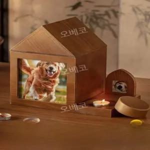반려동물유골함 화장가루보관함 강아지 고양이 장례 추모용품 소형 애완견 원목 사진액자