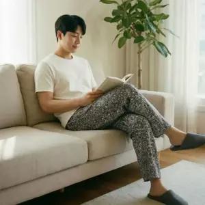 남자 베이직 페이즐리 패턴 루즈핏 홈웨어 바지