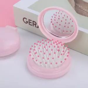 (색상 핑크)휴대용 미니 마카롱 손거울 머리빗세트 헤어 브러쉬